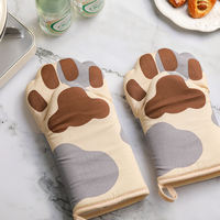 New cute pure cotton milk tea color soothing cat paw heat-resistant gloves, baking oven microwave, anti-slip and heat-resistant hand covers thumbnail 5