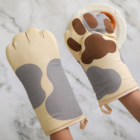 New cute pure cotton milk tea color soothing cat paw heat-resistant gloves, baking oven microwave, anti-slip and heat-resistant hand covers thumbnail 4