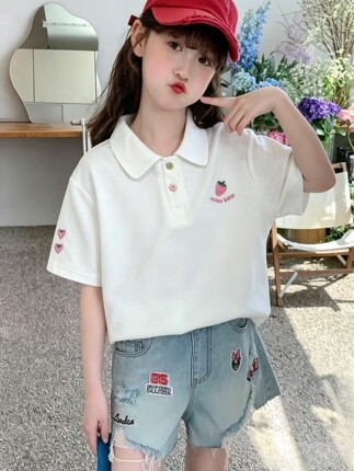草莓款刺绣polo短袖