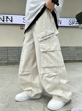 米色工装款中性薄款直筒裤