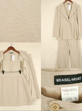 出口余单WEASEL-MOAT品牌 纯色不规则格子西装半身裙裤子3件套装
