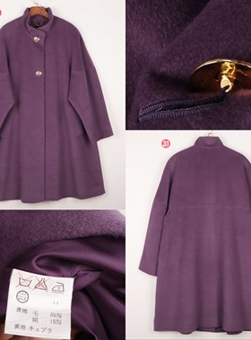 日本制ALTO CAPPOTTO 温柔风紫色立领单排扣羊毛兔绒蚕丝大衣女式