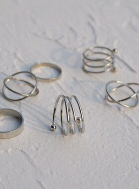 欧美时尚街头个性戒指套装嘻哈风简约合金指环复古简约冷淡风戒指