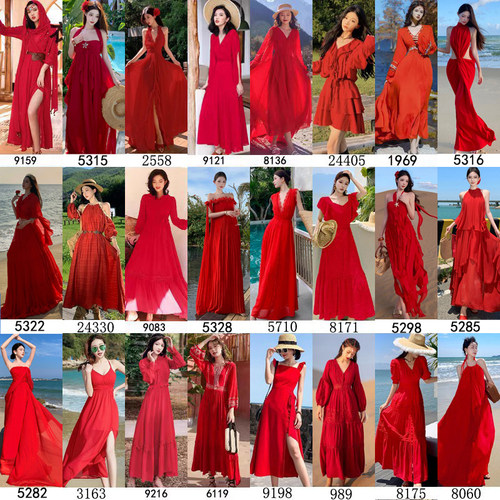 复古大摆海边度假沙滩裙波西米亚