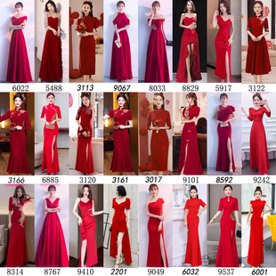 酒店开业礼仪迎宾旗袍女大红色长款中国风复古颁奖礼服合唱演出服