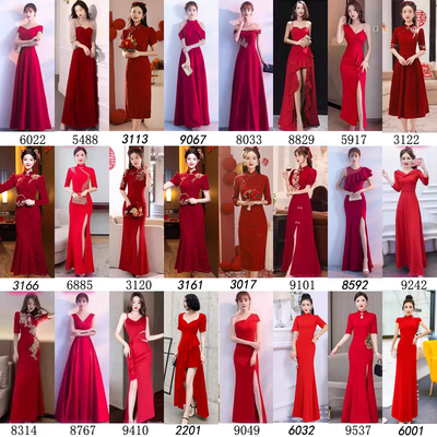 酒店开业礼仪迎宾旗袍女大红色