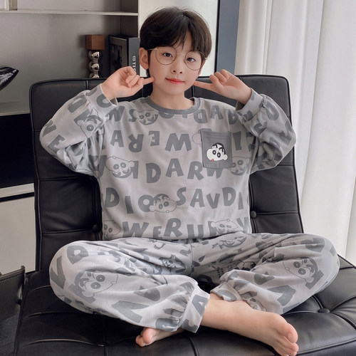 2026秋季新款男童纯棉长袖长裤卡通睡衣青少年家居服套装可外穿春