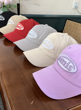 帽子女鸭舌帽百搭休闲时尚潮帽刺绣字母amis棒球帽男彩色系弯檐