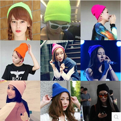 日本原宿荧光帽 男女荧光毛线帽针织帽子 糖果色潮帽情侣款