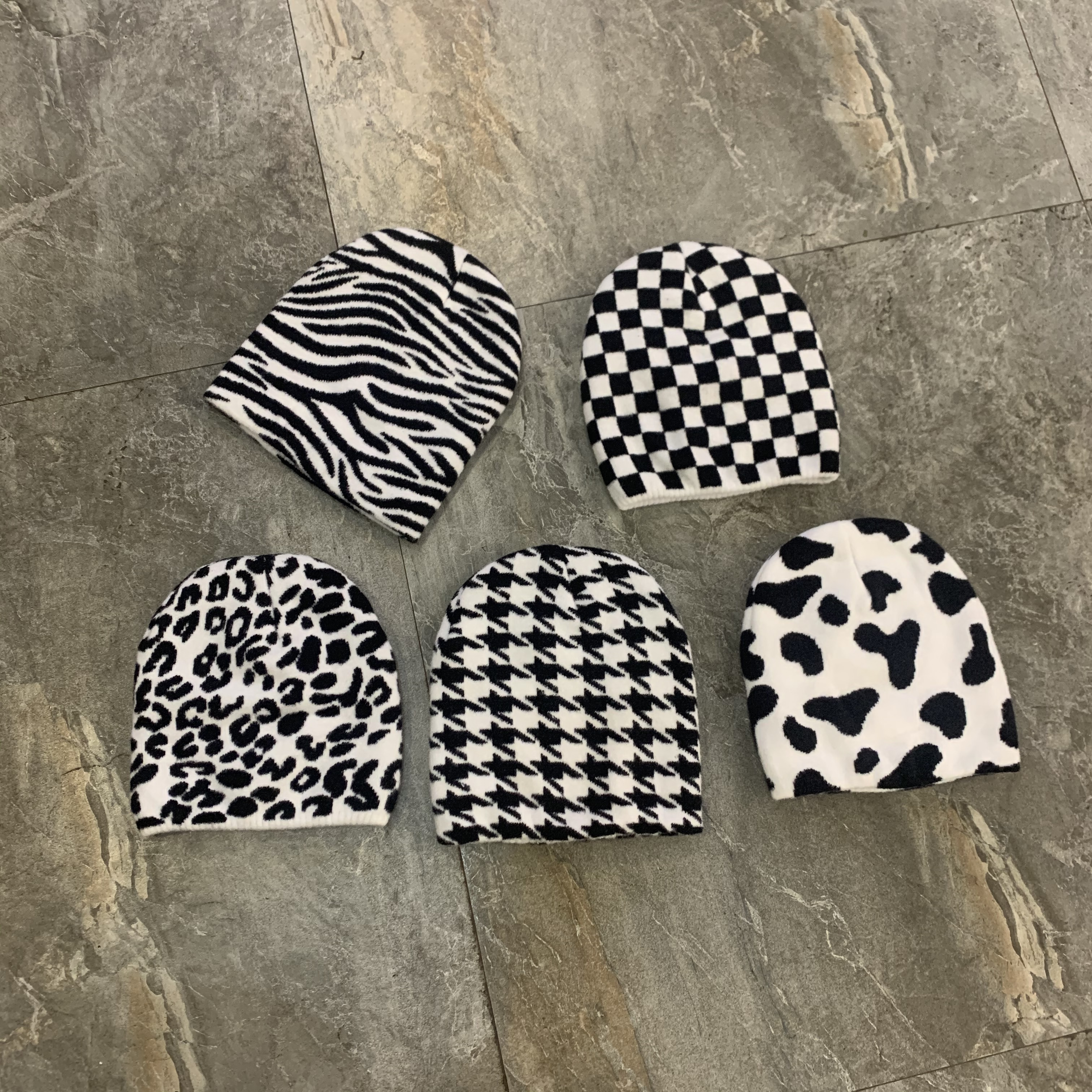 韩国黑白时髦斑马纹情侣毛线帽子