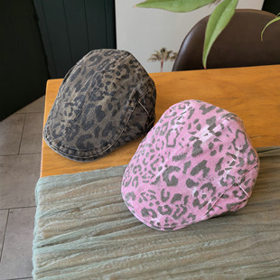 美式复古辣妹豹纹前进帽女秋y2k抖音热卖贝雷帽百搭显脸小众帽子