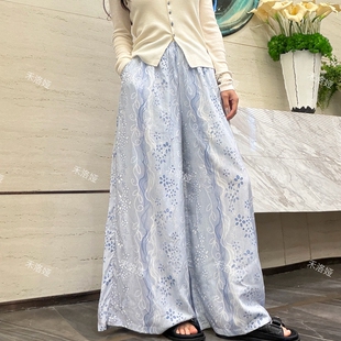 女士夏季 双口袋 显瘦高级休闲宽松人造棉直筒阔腿裤 棉绸裙裤