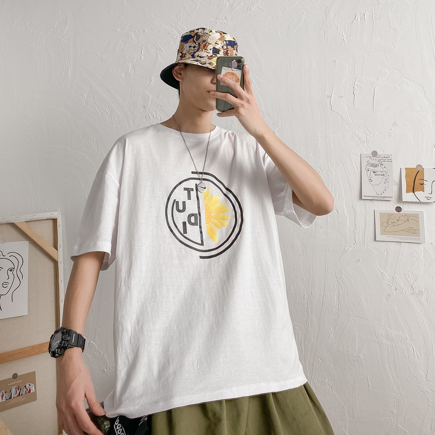 夏季港風短袖恤男印花半袖學生打底衫潮