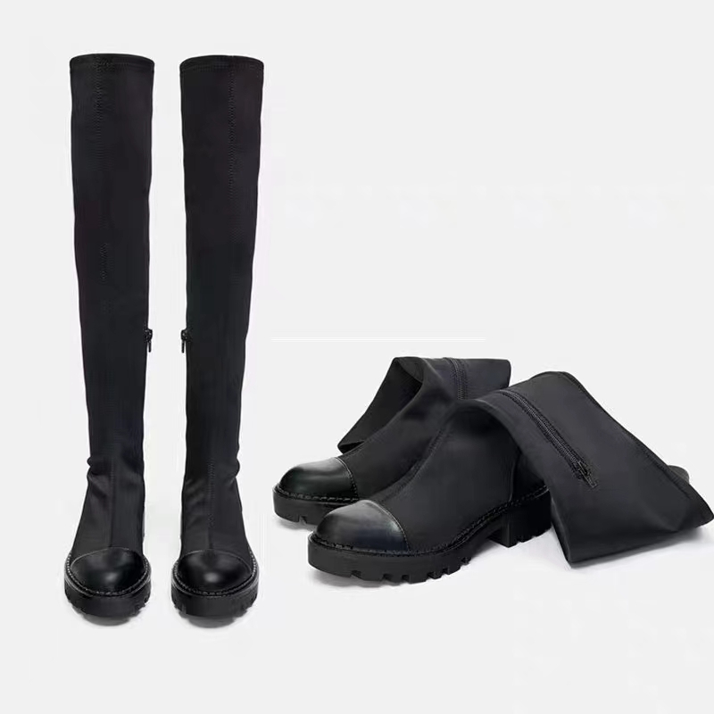 子弹力粗跟高筒性感显瘦骑士靴