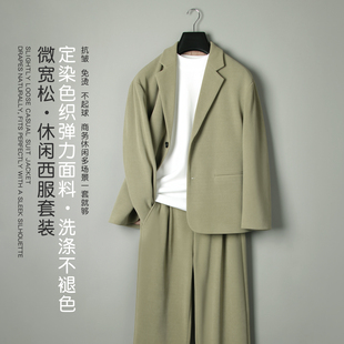 秋冬高级感宽松西服套装新款垂感弹力男士爆款百搭休闲西装外套潮