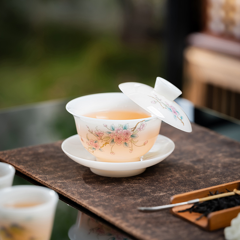 璞玉功夫茶具套装家用客厅简约泡茶办公室会客盖碗茶杯