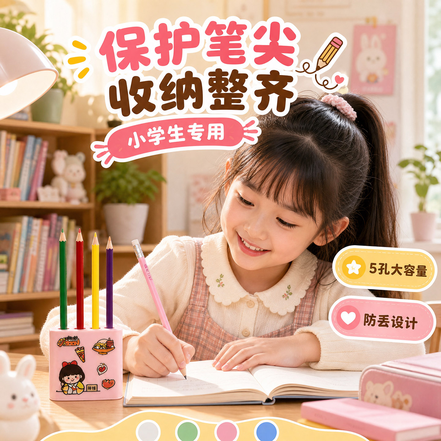 高颜值防丢一体式铅笔笔帽连排笔套笔盖铅笔头笔尖保护套小学生一年级专用儿童2b幼儿园hb笔冒女生男孩联排图片