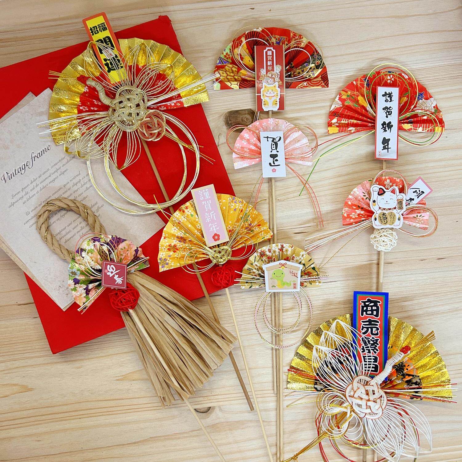 日式扇子花签春节新年元旦拍摄道具装饰日料居酒屋寿司店花插棒