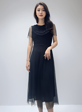 季候风夏季通勤淑女网纱拼接气质飘逸仙女长裙连衣裙女0281LC118