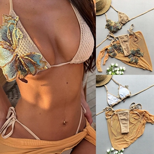 2025新款欧美三件套比基尼跨境性感分体泳衣沙滩游泳衣度假泳装女