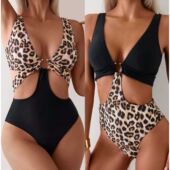 新款 女士度假游泳衣 豹纹连体泳衣女士欧美性感比基尼沙滩温泉泳装