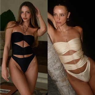 热爱 泳装 新款 纯色连体泳衣女士欧美性感比基尼沙滩跨境辣妹一体式