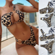 度假热卖 2023新款 豹纹比基尼女印花性感分体泳衣沙滩三角单肩泳装