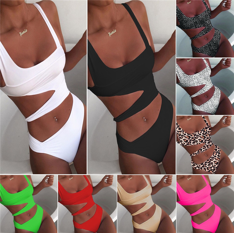 纯色性感比基尼镂空欧美连体泳衣