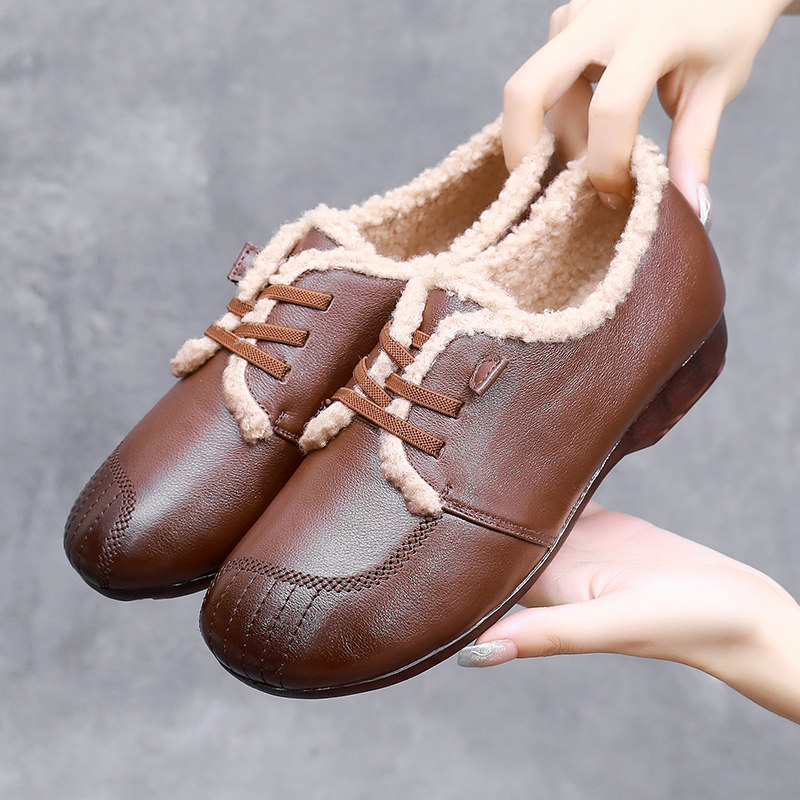 2025新款秋冬季女鞋子真皮豆豆鞋女加绒棉鞋平底软底妈妈鞋棉皮鞋,女鞋,乐福鞋（豆豆鞋）,淘宝优惠券,粉丝福利购,淘宝优惠卷