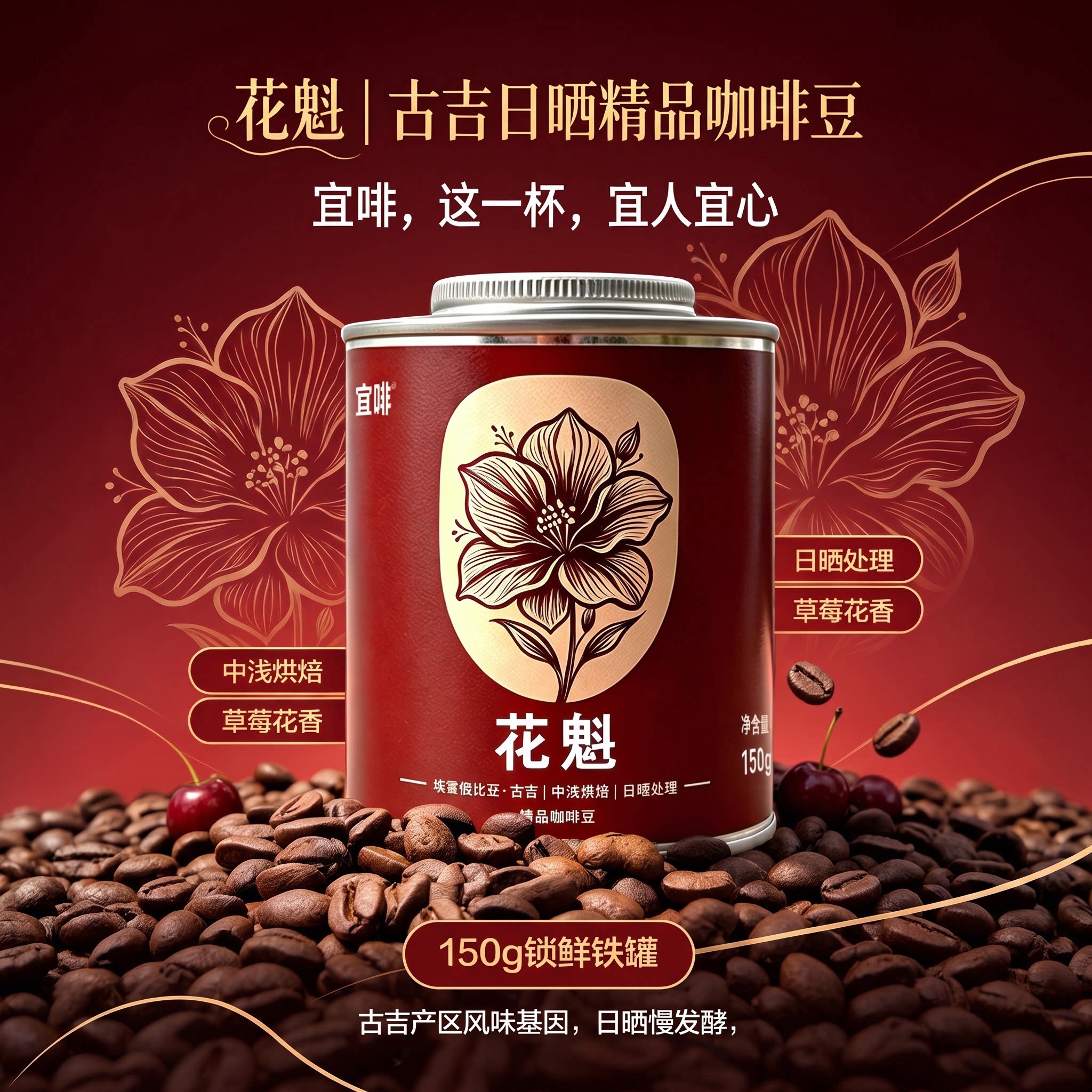 宜啡咖啡埃塞俄比亚花魁精品咖啡豆中浅度烘焙150g精品铁灌装