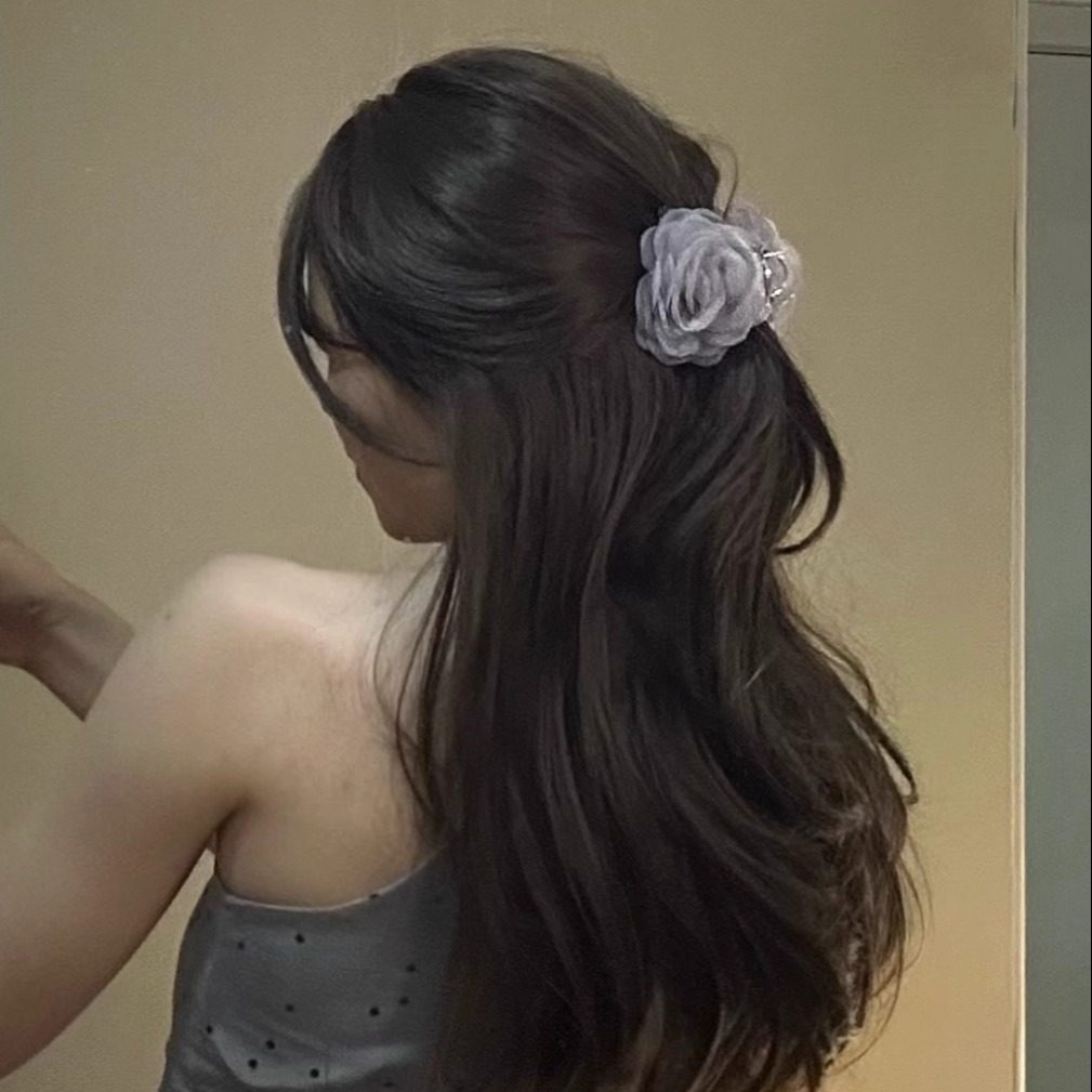 “浪漫氛围感”法式玫瑰花欧根纱发抓 甜美少女盘发抓夹