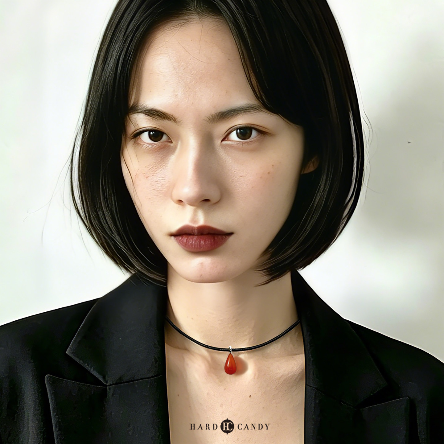 硬糖hardcandy原创水滴天然红玛瑙细款皮choker项圈项链颈链女