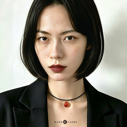 硬糖hardcandy原创水滴天然红玛瑙细款皮choker项圈项链颈链女