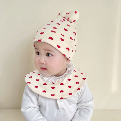 原创酒红爱心纯棉宝宝胎帽