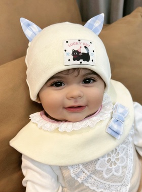 原创秋冬厚款可爱耳朵男女宝婴儿帽儿童保暖胎帽防风纯棉弹力帽子