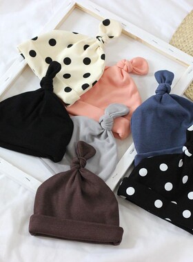 INS韩版新生儿婴儿男女宝宝秋冬纯棉双层打结奶嘴胎帽套头潮帽子