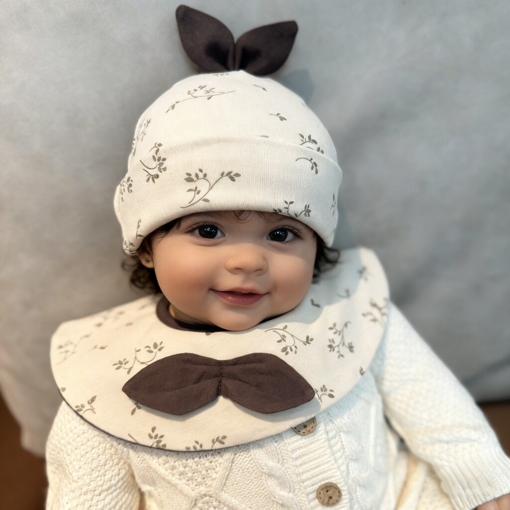 新生婴儿胎帽秋冬磨毛加厚款纯棉小树叶立体耳朵男宝宝套头帽子