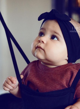 欧美宝宝纯黑色弹力发带INS超红简约蝴蝶结头饰新生儿婴儿压耳朵