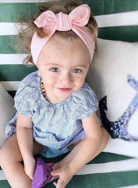 欧美女宝宝儿童婴儿新生儿满月ins韩国粉蝴蝶结压耳朵发带发饰