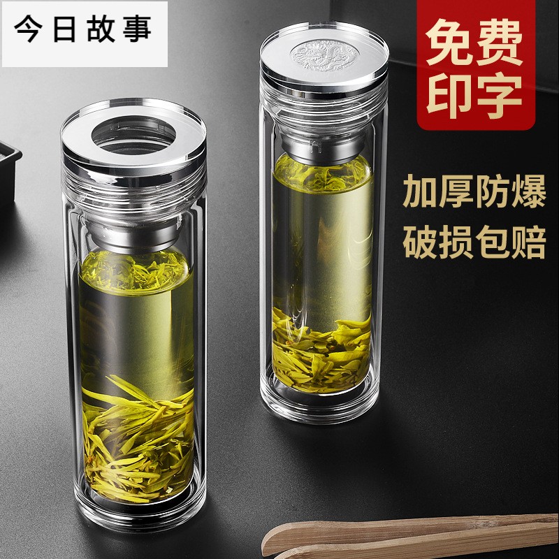 茶杯玻璃杯双层茶杯双层隔热玻璃杯耐高温水杯玻璃杯定 制