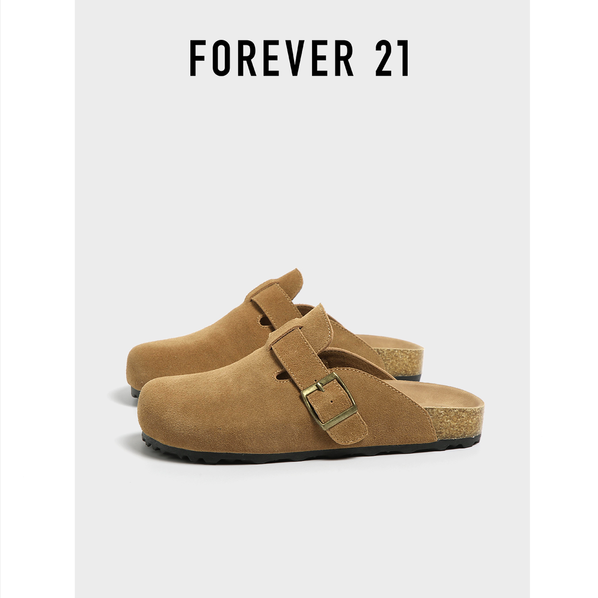 F21真皮勃肯鞋女夏季外穿2025新款超火百搭一脚蹬半拖包头凉拖鞋