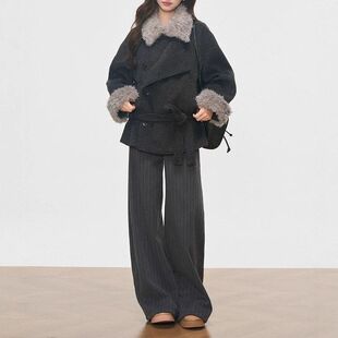 新品 WESTAYONE毛领加厚毛呢大衣外套女士小个子高级