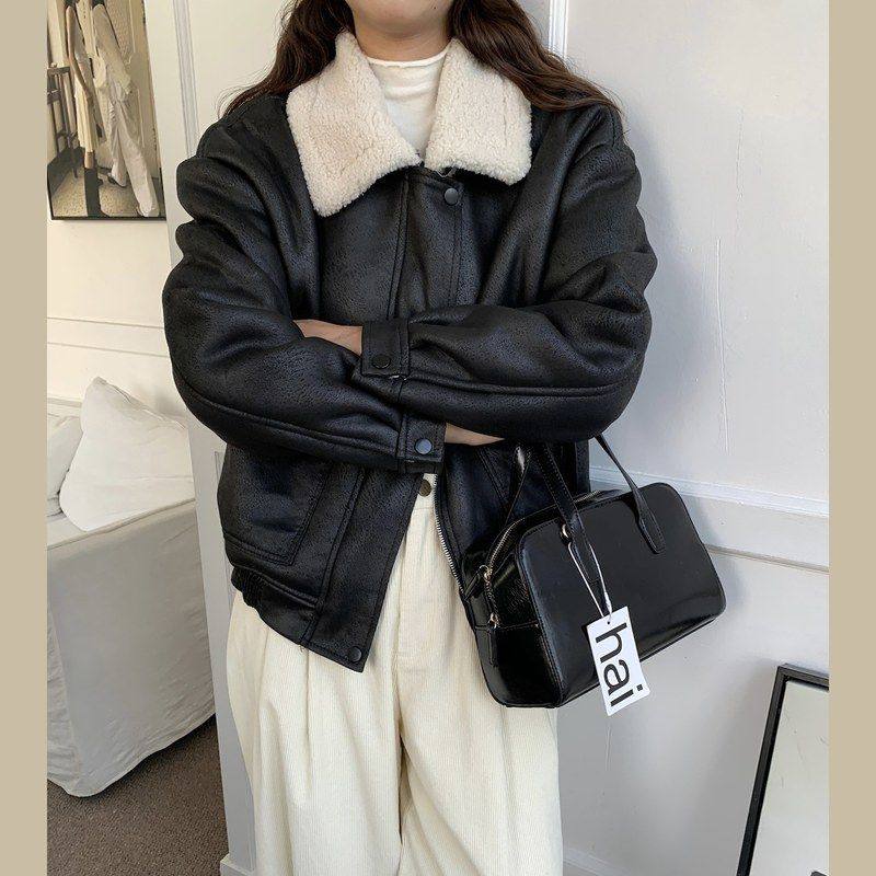 实拍  羊羔毛 皮毛一体 夹克外套 加厚保暖韩版 羊羔毛夹克女装