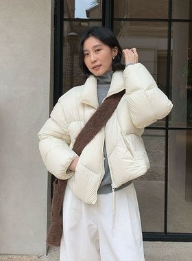 THEMIND短款泡芙羽绒服外套女2025冬装新国标90白鸭绒面包服