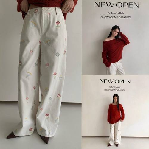 诠释美 NEWOPEN 25秋甜美可爱减龄绣花白色直筒宽松牛仔裤女F6208