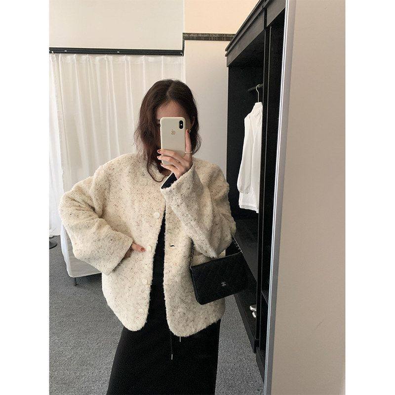 【特价】韩系袖口撞色设计小香风外套秋冬新款休闲气质毛呢大衣