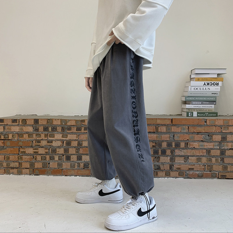 秋冬加绒加厚休闲裤宽松侧边印花束脚裤KK84P45加绒P50,男装休闲裤,星座712