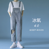 破洞牛仔背带裤男女中性印花9分吊带裤B269-BD51-p68，男装牛仔裤，星座712