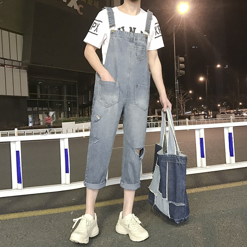 21夏季破洞牛仔背带裤男女中性连体吊带裤BD03P65,男装牛仔裤,星座712