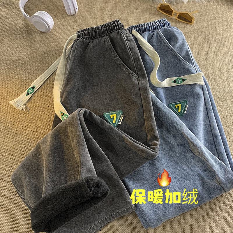 冬季加绒加厚贴标 宽松中性男女牛仔裤--- N335 常规45控69图片